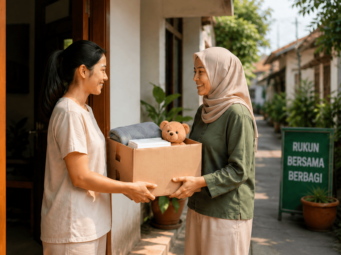 Warga menyerahkan barang layak pakai kepada tetangga komunitas